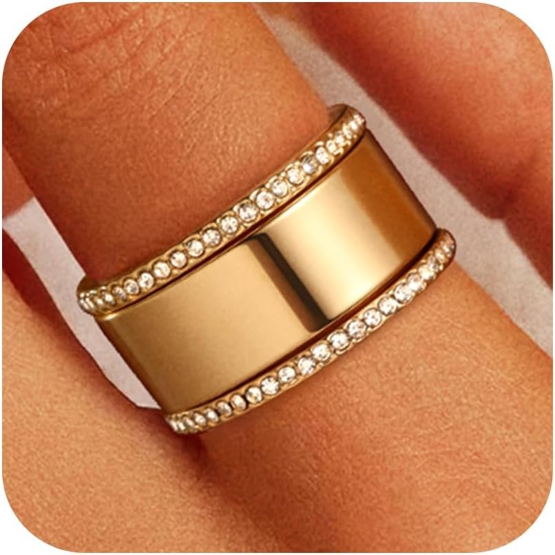 GWH 14K Gold Plated Stacking Rings – Non Tarnish Dainty Cubic Zirconia Rings Trendy Statement Stacking Rings Wedding Jewelry for Women Size 6 to 10