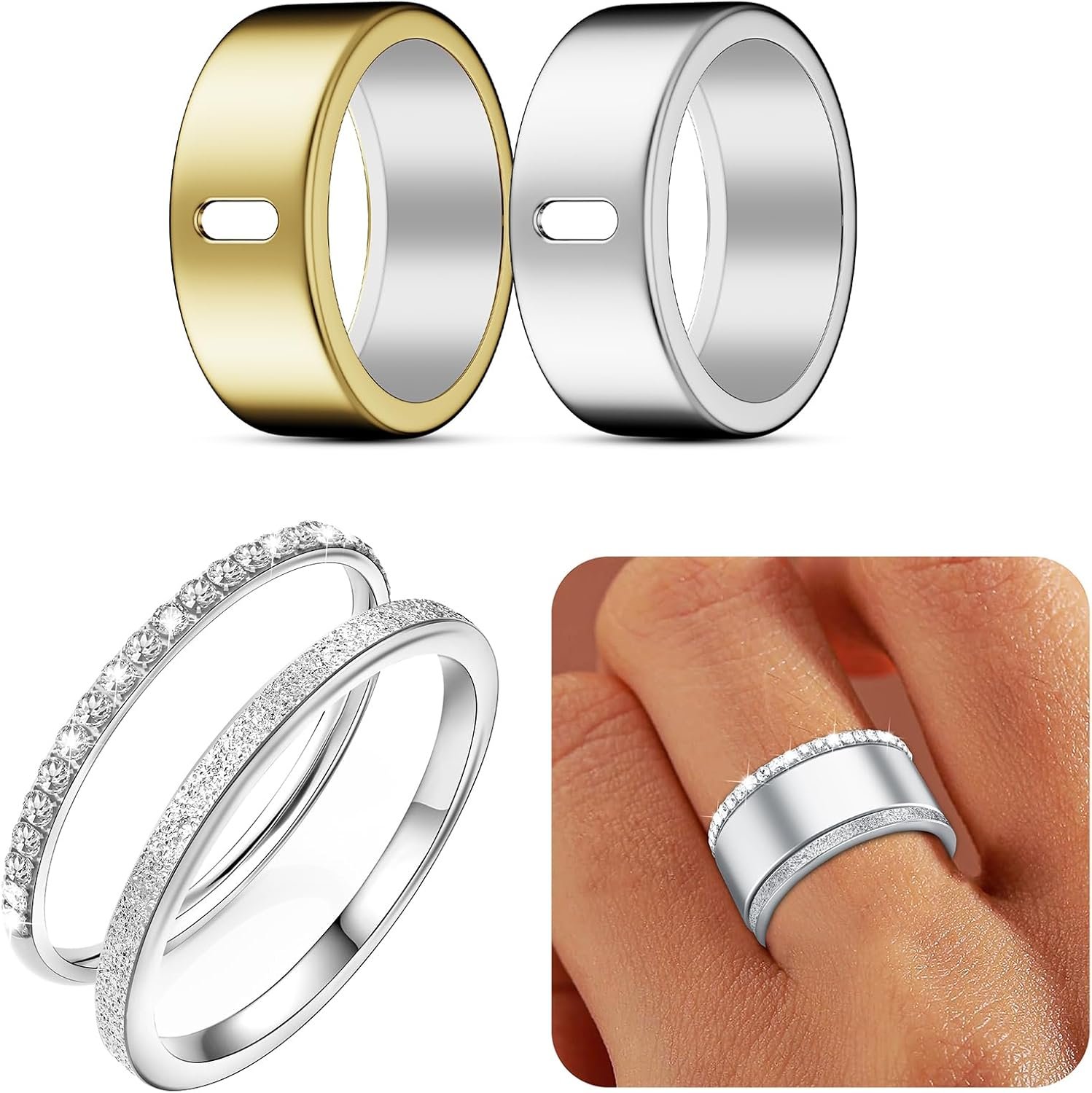 2 Pack Cover and Gold Plated Stacking Rings Compatible for Oura Ring 4/Gen 3 Horizon/Gen 3 Heritage,Accessories for Workout Gym Women Men -Size 9
