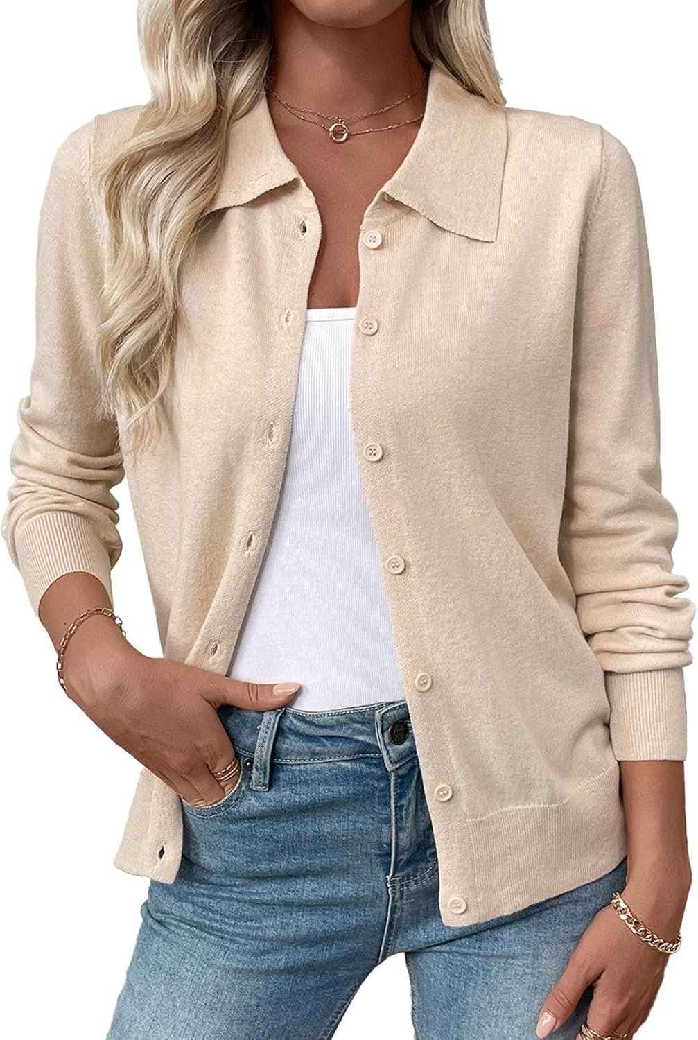 EVALESS Cardigan Sweaters for Women Wool Blend Lightweight Trendy Long Sleeve Lapel Collar Button Down Sweater Cardigans
