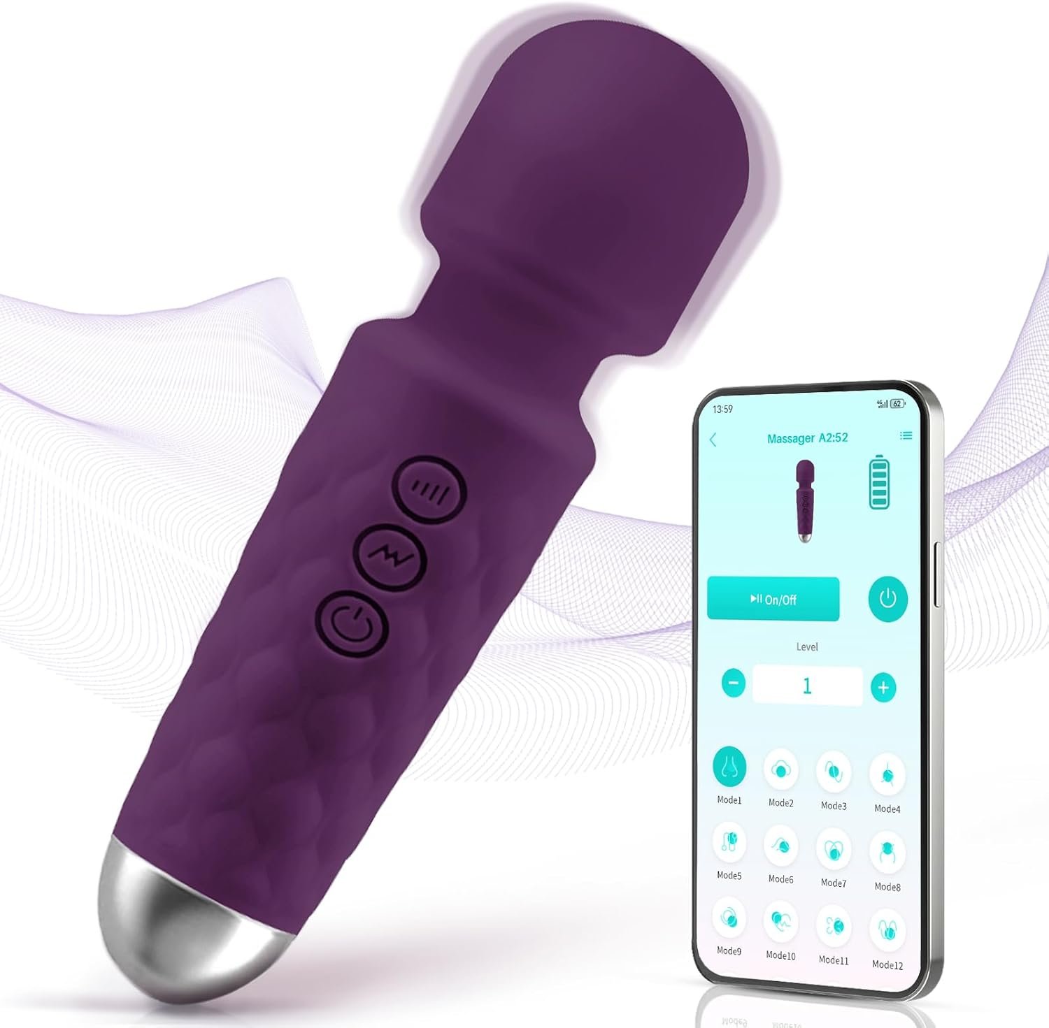 Upgraded APP and Buttons 2 Ways to Control Small Massage – Handheld Relaxation Massager to Relief Whole Body Muscle Tension and Promote Relaxation, 20-Modes & 8-speeds, Rose Purple