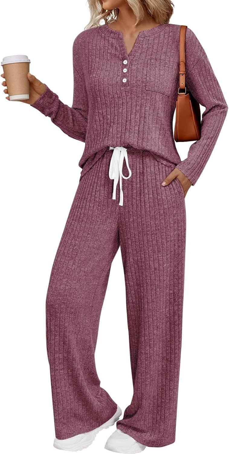 Womens 2 Piece Lounge Sets Matching Airport Travel Outfits Winter Clothing Fall Pajamas Sweat Suits Pockets