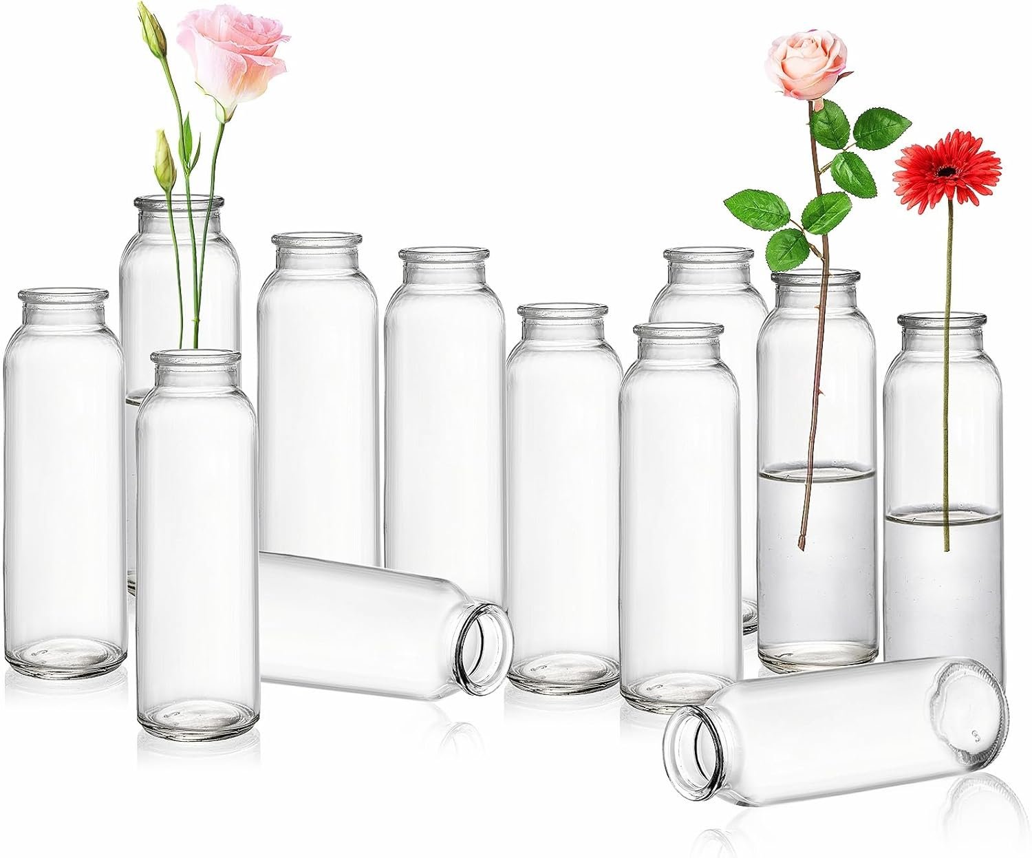 Lyellfe Set of 12 Glass Bud Vase, Clear Vases for Flowers, Small Vintage Floral Vase in Bulk for Centerpieces, Office, Dinning Table, Wedding Reception