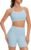 OMKAGI Workout Sets for Women Cute Doubel Layer Open Back Sports Bras Gym Shorts Outfits